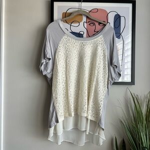Daytrip Cream and Gray Lace Blouse